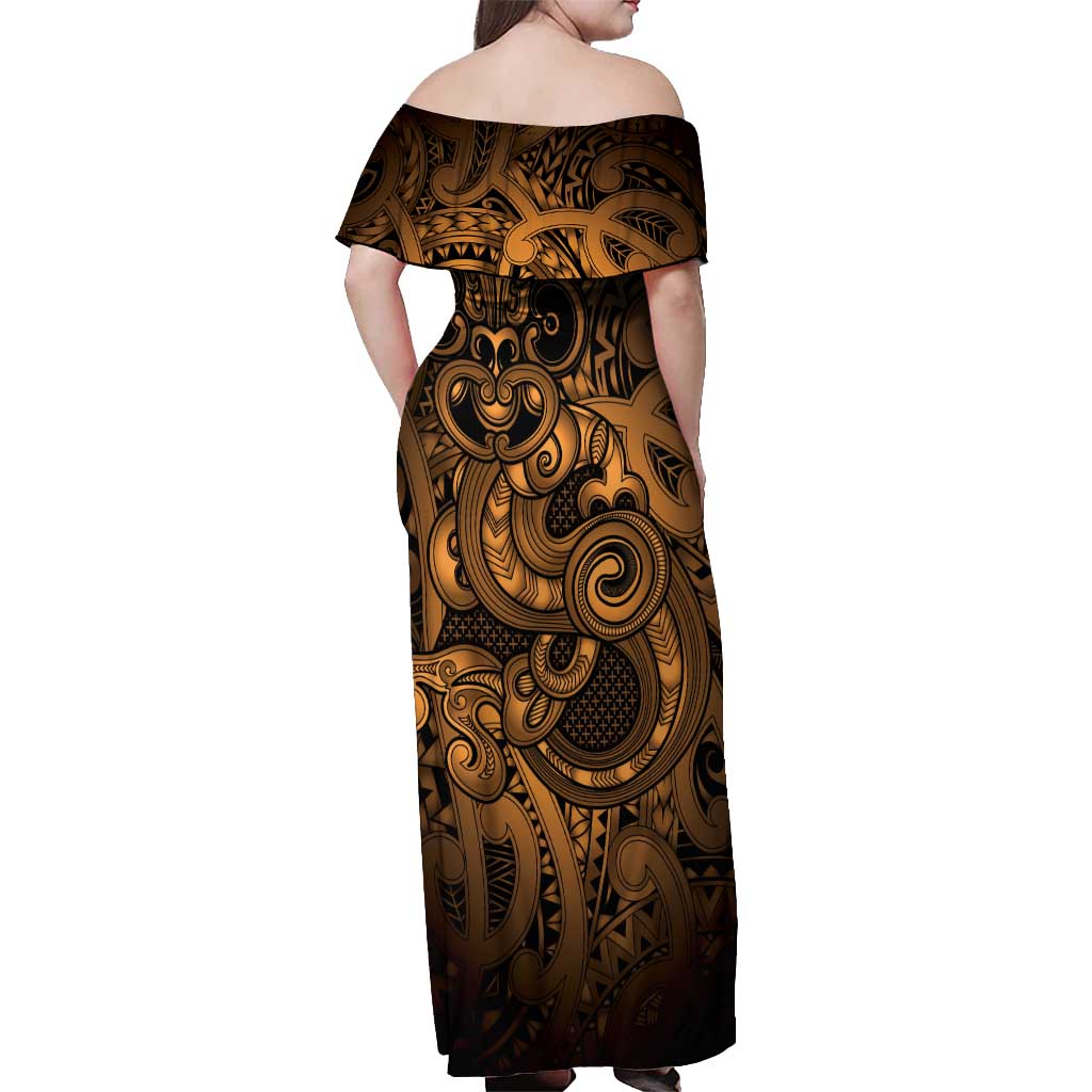 Aotearoa Maori Hei Tiki Off Shoulder Maxi Dress Koura Kowhaiwhai Puhoro Motif