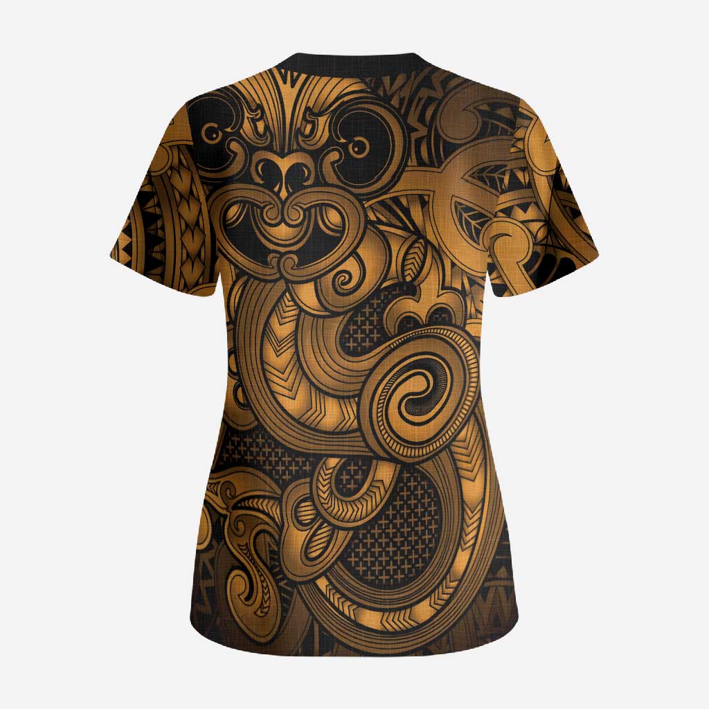 Aotearoa Maori Hei Tiki Scrub Top Koura Kowhaiwhai Puhoro Motif