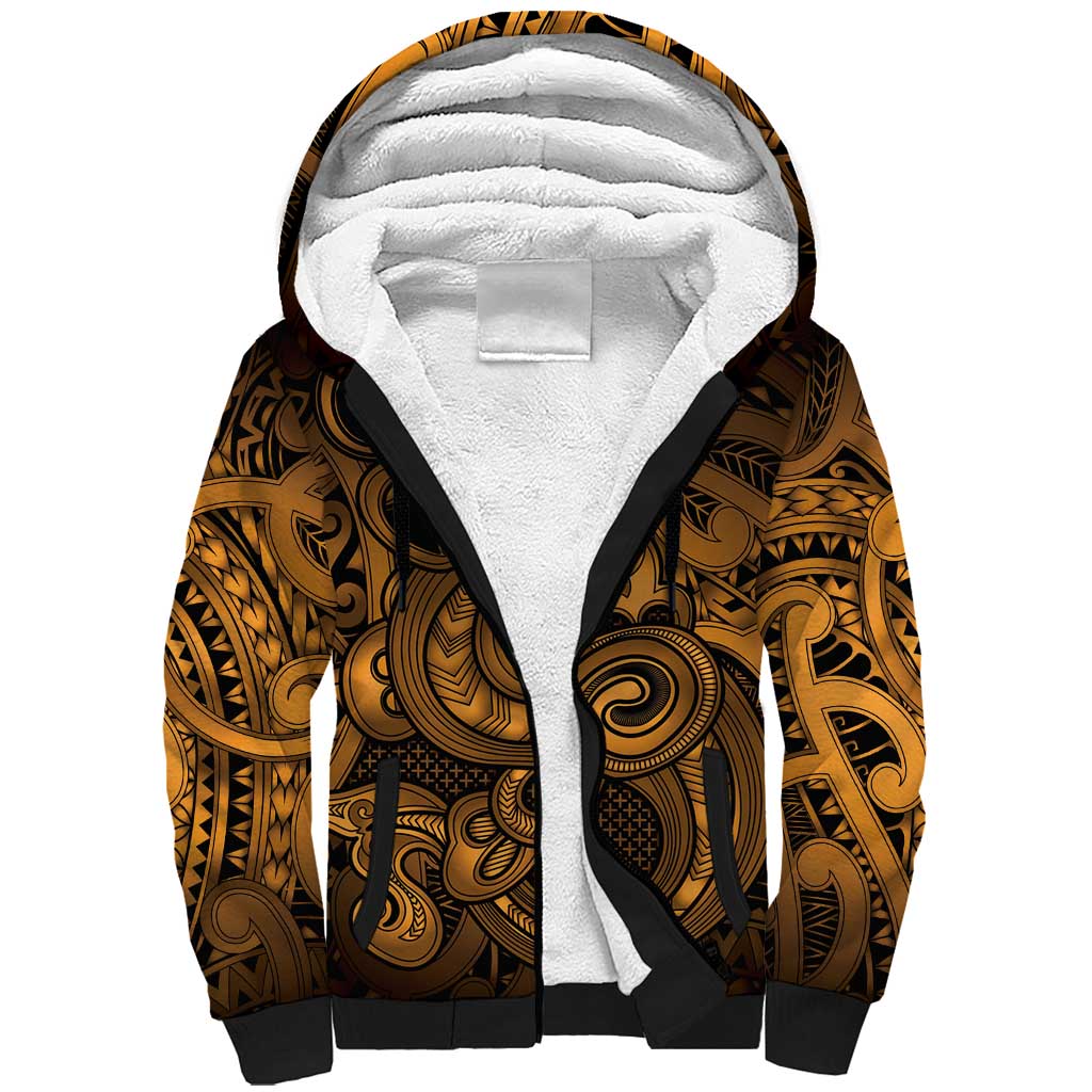 Aotearoa Maori Hei Tiki Sherpa Hoodie Koura Kowhaiwhai Puhoro Motif LT9 Unisex Gold - Polynesian Pride