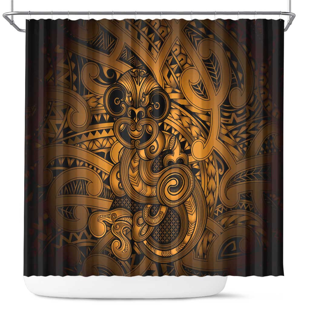 Aotearoa Maori Hei Tiki Shower Curtain Koura Kowhaiwhai Puhoro Motif LT9 Gold - Polynesian Pride