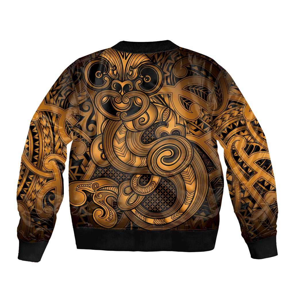 Aotearoa Maori Hei Tiki Sleeve Zip Bomber Jacket Koura Kowhaiwhai Puhoro Motif