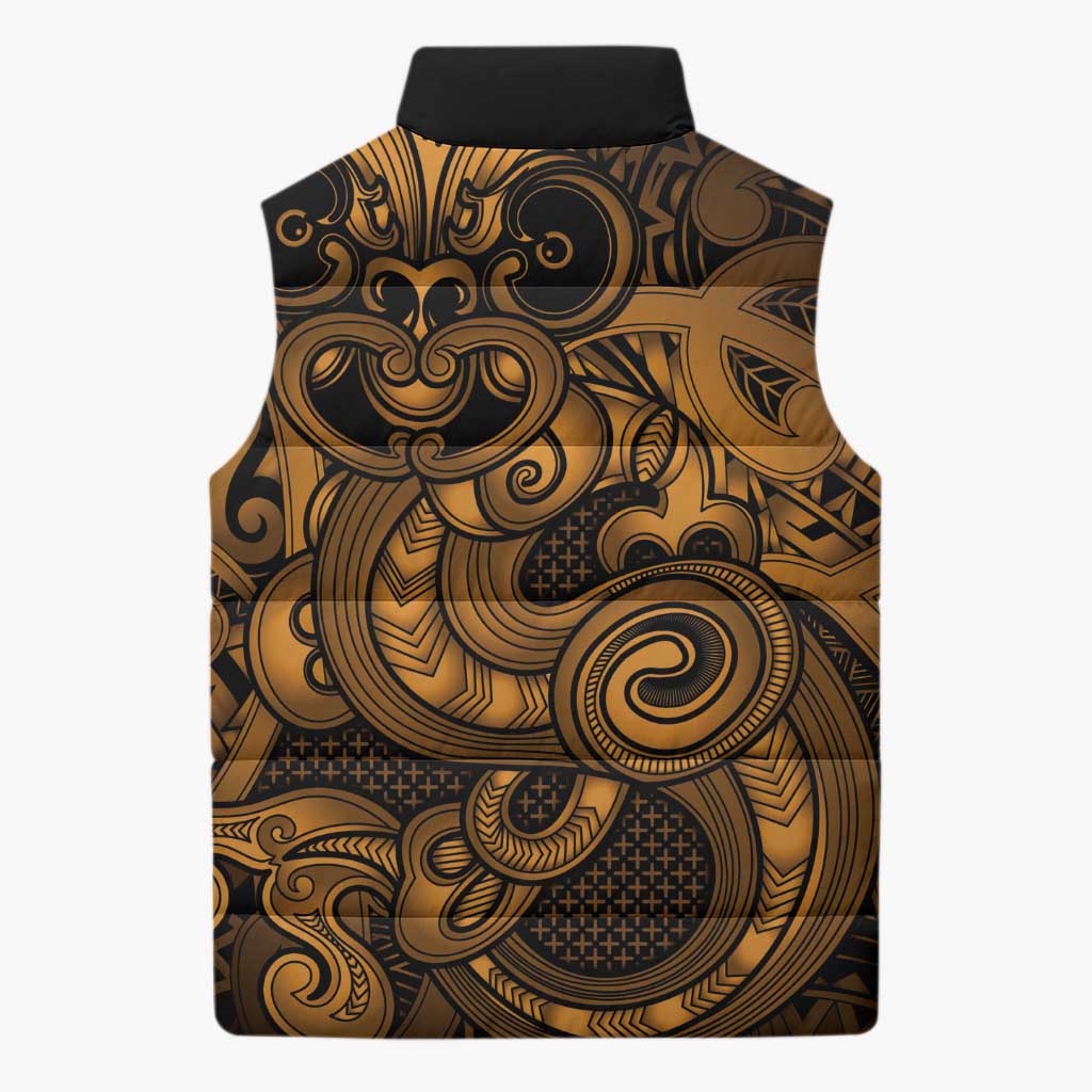 Aotearoa Maori Hei Tiki Sleeveless Puffer Jacket Koura Kowhaiwhai Puhoro Motif
