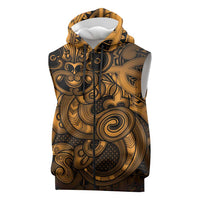 Aotearoa Maori Hei Tiki Sleeveless Zip Hoodie Koura Kowhaiwhai Puhoro Motif LT9 Gold - Polynesian Pride