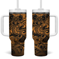 Aotearoa Maori Hei Tiki Tumbler With Handle Koura Kowhaiwhai Puhoro Motif