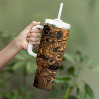 Aotearoa Maori Hei Tiki Tumbler With Handle Koura Kowhaiwhai Puhoro Motif