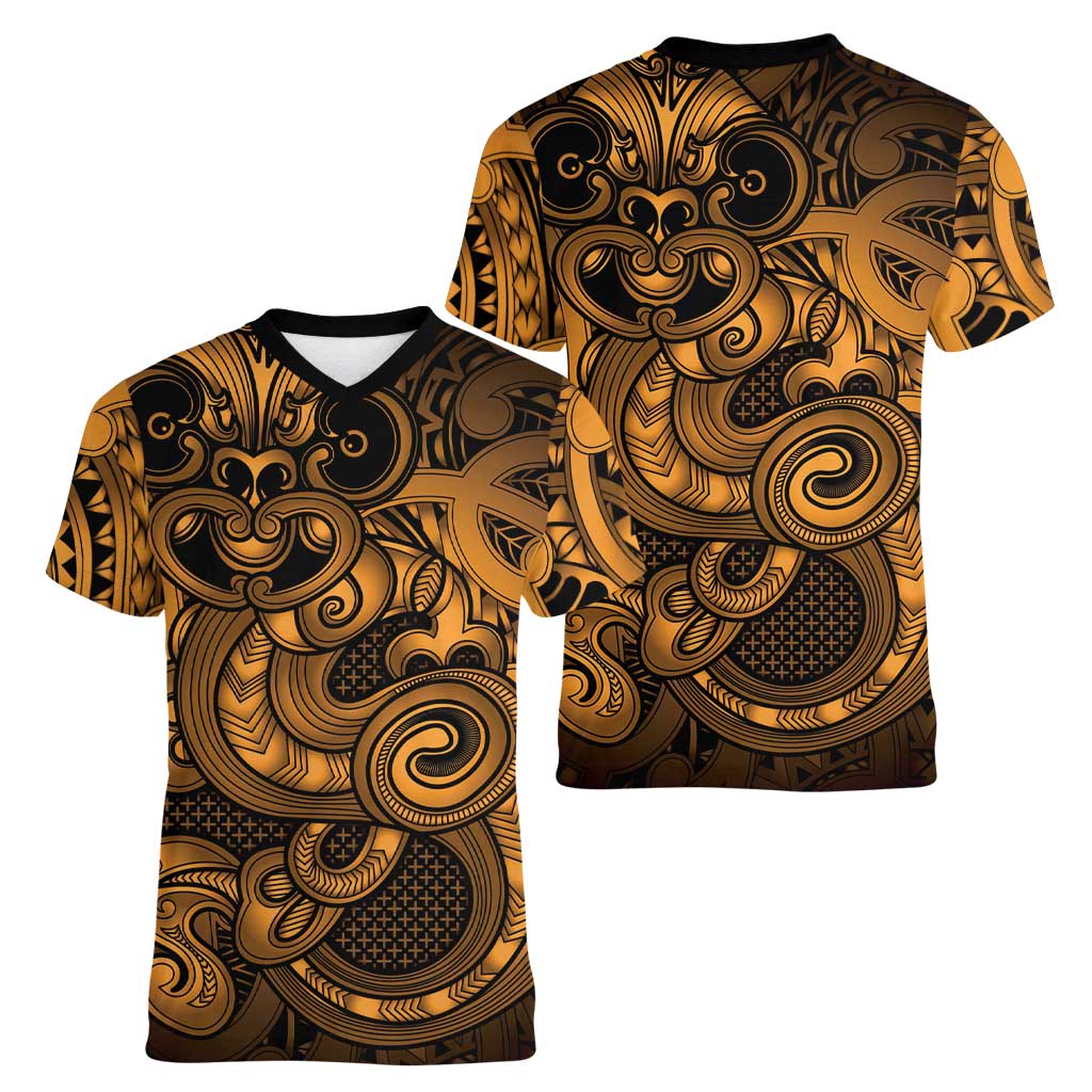Aotearoa Maori Hei Tiki Women V-Neck T-Shirt Koura Kowhaiwhai Puhoro Motif LT9 - Polynesian Pride