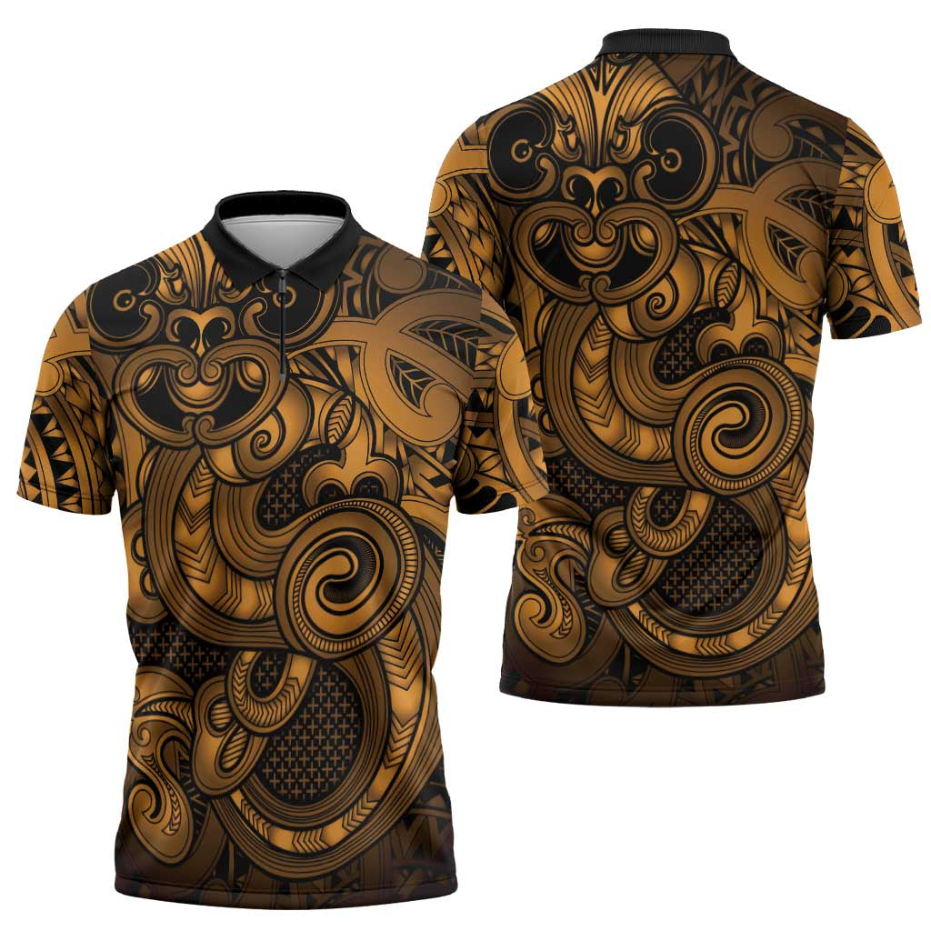 Aotearoa Maori Hei Tiki Zipper Polo Shirt Koura Kowhaiwhai Puhoro Motif LT9 - Polynesian Pride