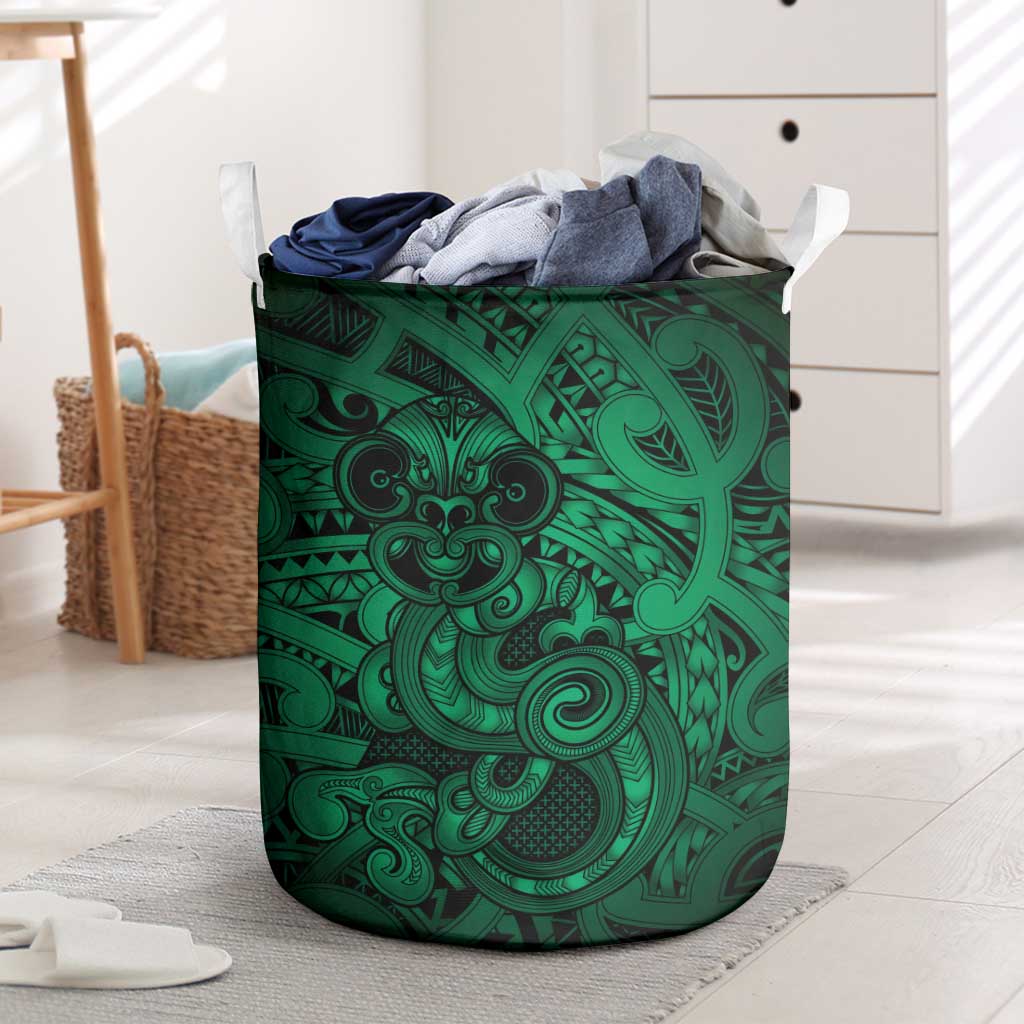 Aotearoa Maori Hei Tiki Laundry Basket Kakariki Kowhaiwhai Puhoro Motif