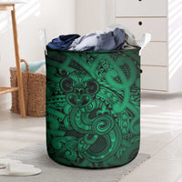 Aotearoa Maori Hei Tiki Laundry Basket Kakariki Kowhaiwhai Puhoro Motif