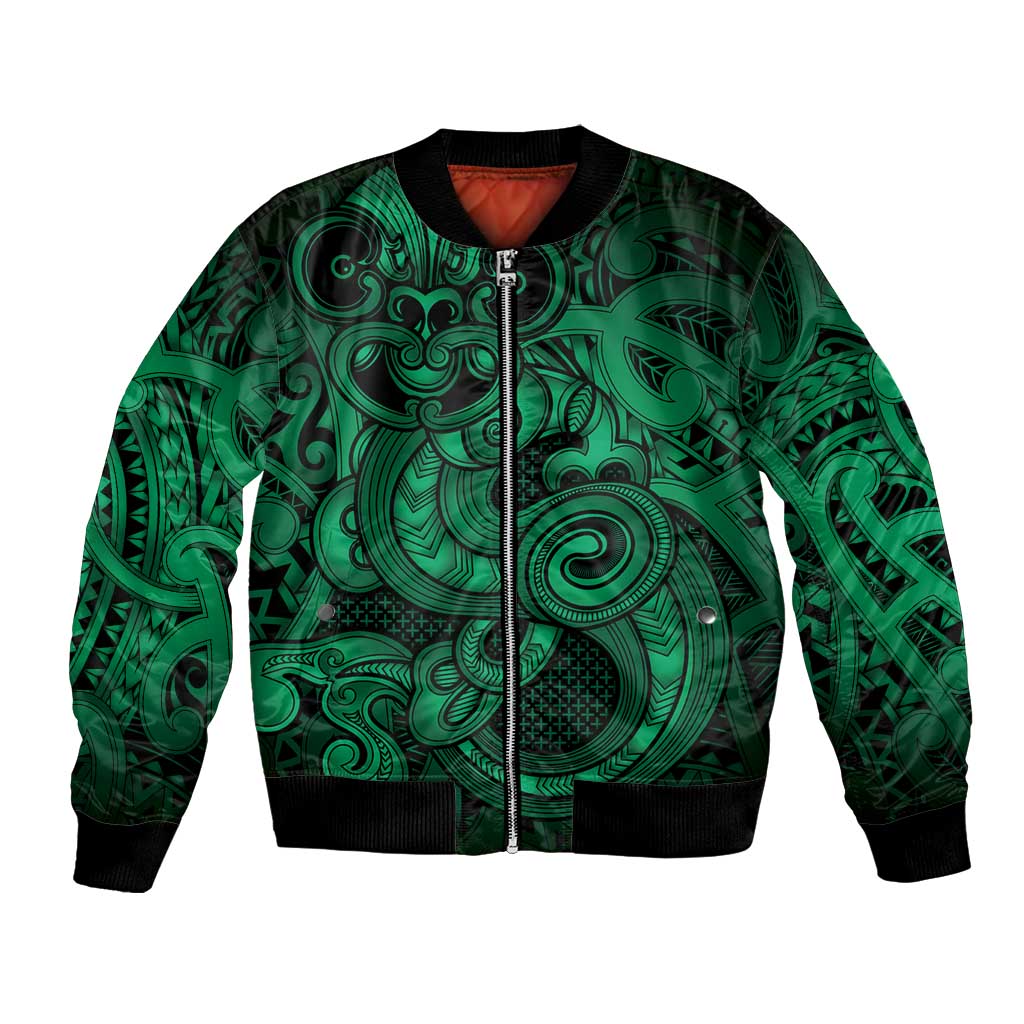 Aotearoa Maori Hei Tiki Bomber Jacket Kakariki Kowhaiwhai Puhoro Motif