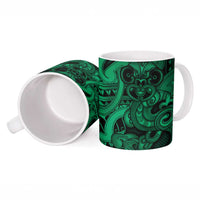Aotearoa Maori Hei Tiki Ceramic Mug Kakariki Kowhaiwhai Puhoro Motif