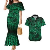 Aotearoa Maori Hei Tiki Couples Matching Mermaid Dress and Hawaiian Shirt Kakariki Kowhaiwhai Puhoro Motif LT9 Green - Polynesian Pride