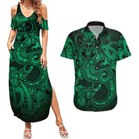 Aotearoa Maori Hei Tiki Couples Matching Summer Maxi Dress and Hawaiian Shirt Kakariki Kowhaiwhai Puhoro Motif LT9 Green - Polynesian Pride