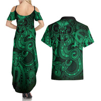 Aotearoa Maori Hei Tiki Couples Matching Summer Maxi Dress and Hawaiian Shirt Kakariki Kowhaiwhai Puhoro Motif LT9 - Polynesian Pride