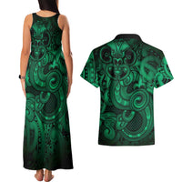 Aotearoa Maori Hei Tiki Couples Matching Tank Maxi Dress and Hawaiian Shirt Kakariki Kowhaiwhai Puhoro Motif LT9 - Polynesian Pride