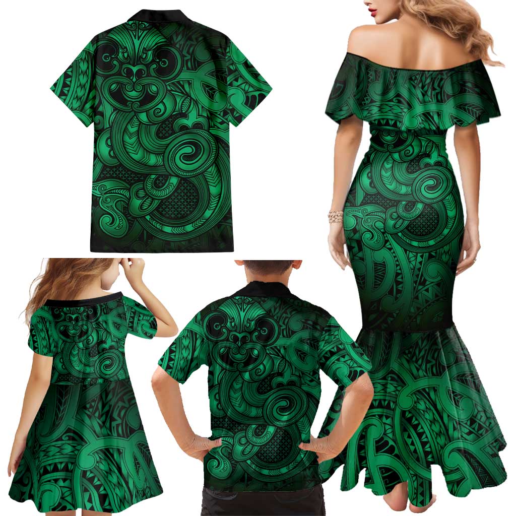 Aotearoa Maori Hei Tiki Family Matching Mermaid Dress and Hawaiian Shirt Kakariki Kowhaiwhai Puhoro Motif LT9 - Polynesian Pride