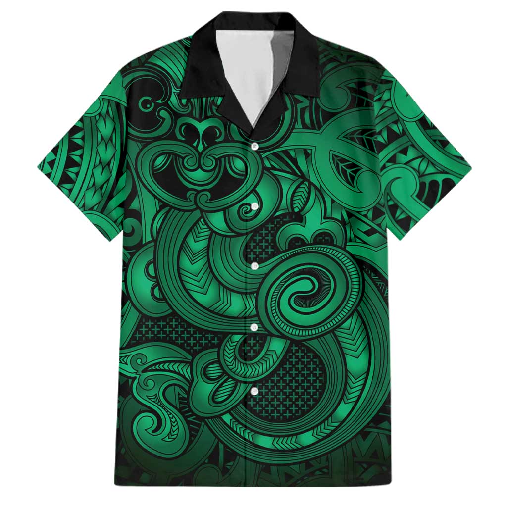 Aotearoa Maori Hei Tiki Family Matching Mermaid Dress and Hawaiian Shirt Kakariki Kowhaiwhai Puhoro Motif LT9 Dad's Shirt - Short Sleeve Green - Polynesian Pride