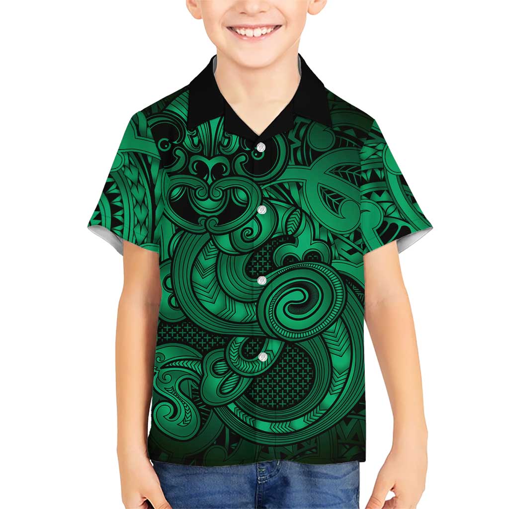 Aotearoa Maori Hei Tiki Family Matching Mermaid Dress and Hawaiian Shirt Kakariki Kowhaiwhai Puhoro Motif LT9 Son's Shirt Green - Polynesian Pride