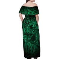 Aotearoa Maori Hei Tiki Family Matching Off Shoulder Maxi Dress and Hawaiian Shirt Kakariki Kowhaiwhai Puhoro Motif LT9 - Polynesian Pride