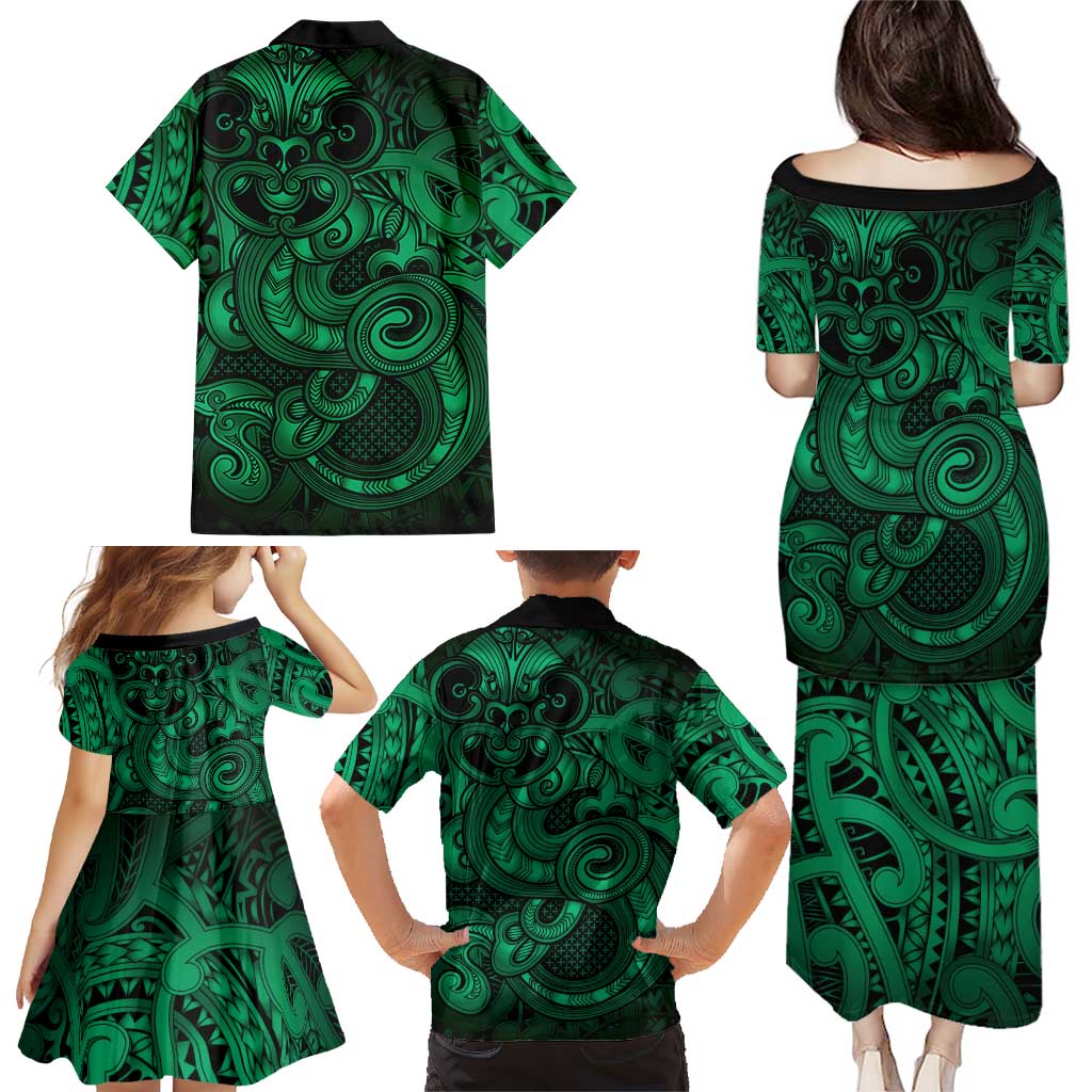 Aotearoa Maori Hei Tiki Family Matching Puletasi and Hawaiian Shirt Kakariki Kowhaiwhai Puhoro Motif LT9 - Polynesian Pride