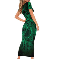 Aotearoa Maori Hei Tiki Family Matching Short Sleeve Bodycon Dress and Hawaiian Shirt Kakariki Kowhaiwhai Puhoro Motif LT9 - Polynesian Pride