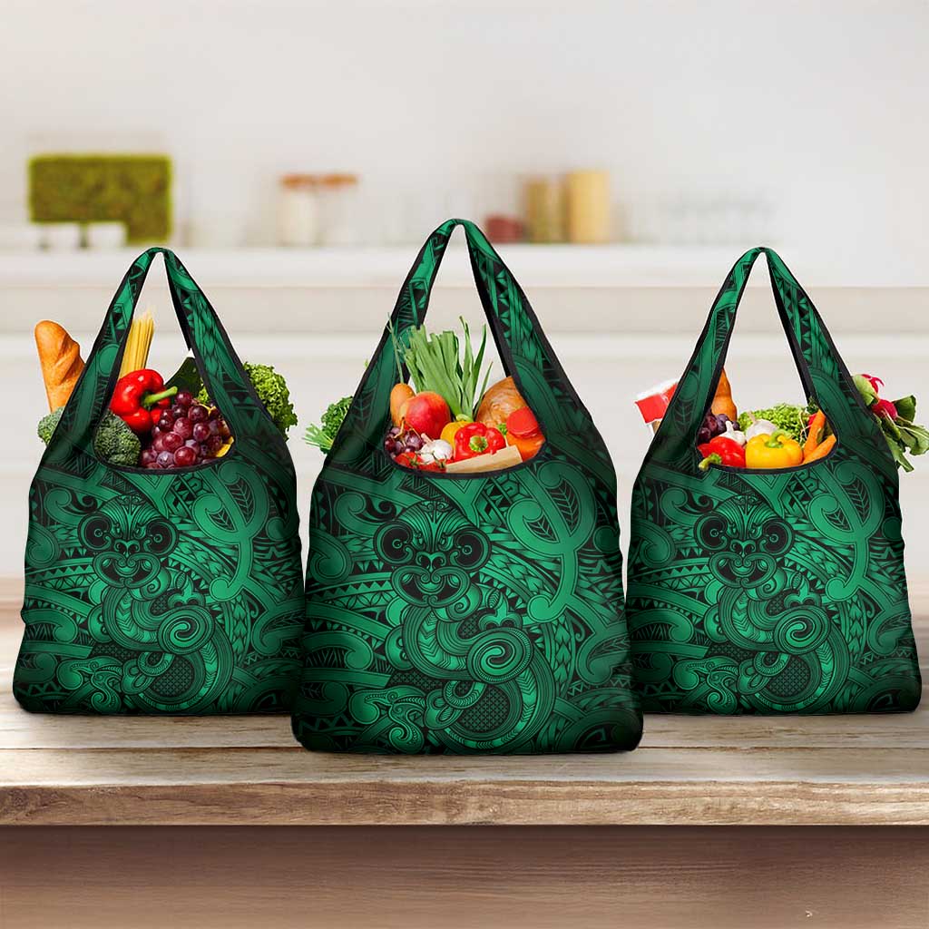 Aotearoa Maori Hei Tiki Grocery Bag Kakariki Kowhaiwhai Puhoro Motif