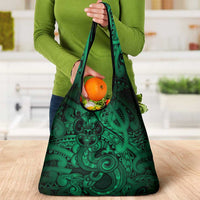 Aotearoa Maori Hei Tiki Grocery Bag Kakariki Kowhaiwhai Puhoro Motif