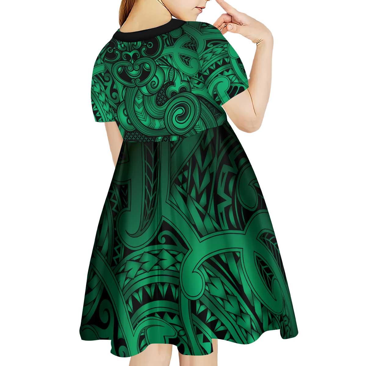 Aotearoa Maori Hei Tiki Kid Short Sleeve Dress Kakariki Kowhaiwhai Puhoro Motif LT9 - Polynesian Pride