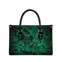 Aotearoa Maori Hei Tiki Leather Bag Kakariki Kowhaiwhai Puhoro Motif