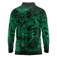 Aotearoa Maori Hei Tiki Long Sleeve Polo Shirt Kakariki Kowhaiwhai Puhoro Motif LT9 - Polynesian Pride