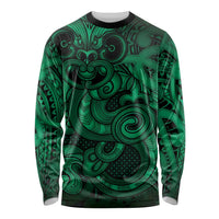 Aotearoa Maori Hei Tiki Long Sleeve Shirt Kakariki Kowhaiwhai Puhoro Motif