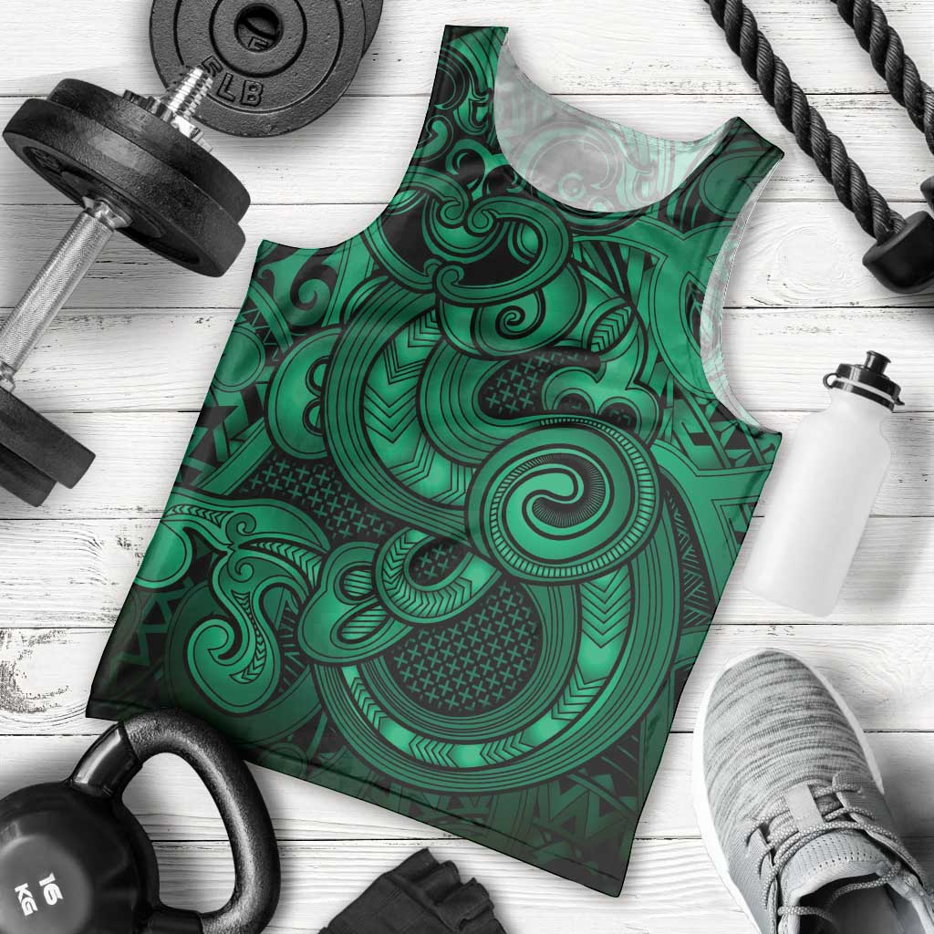 Aotearoa Maori Hei Tiki Men Tank Top Kakariki Kowhaiwhai Puhoro Motif