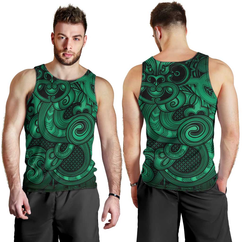 Aotearoa Maori Hei Tiki Men Tank Top Kakariki Kowhaiwhai Puhoro Motif