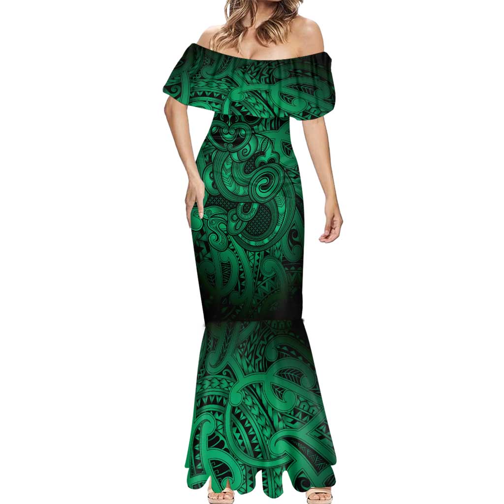 Aotearoa Maori Hei Tiki Mermaid Dress Kakariki Kowhaiwhai Puhoro Motif LT9 - Polynesian Pride