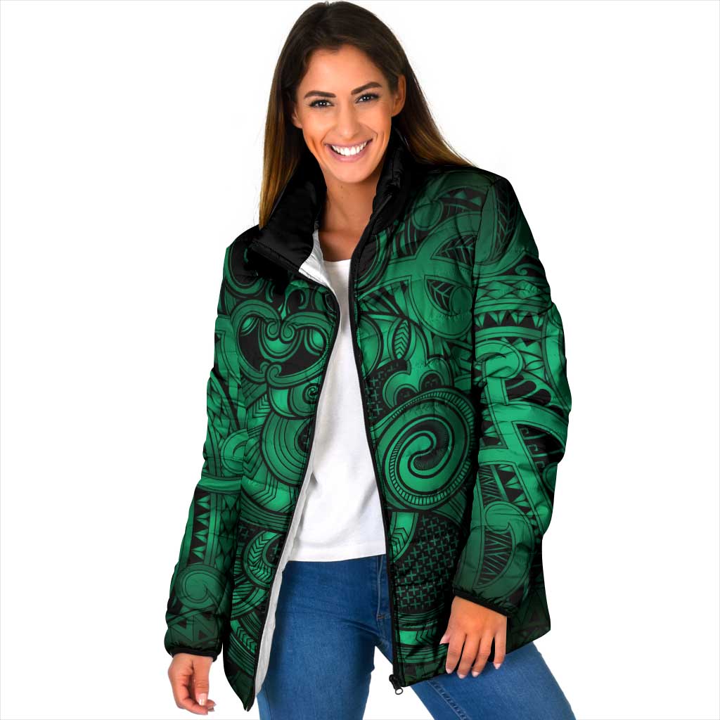 Aotearoa Maori Hei Tiki Padded Jacket Kakariki Kowhaiwhai Puhoro Motif