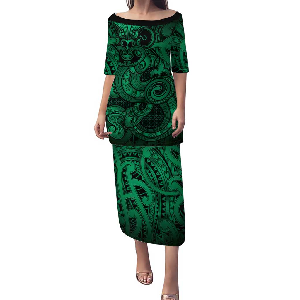 Aotearoa Maori Hei Tiki Puletasi Kakariki Kowhaiwhai Puhoro Motif LT9 Long Dress Green - Polynesian Pride