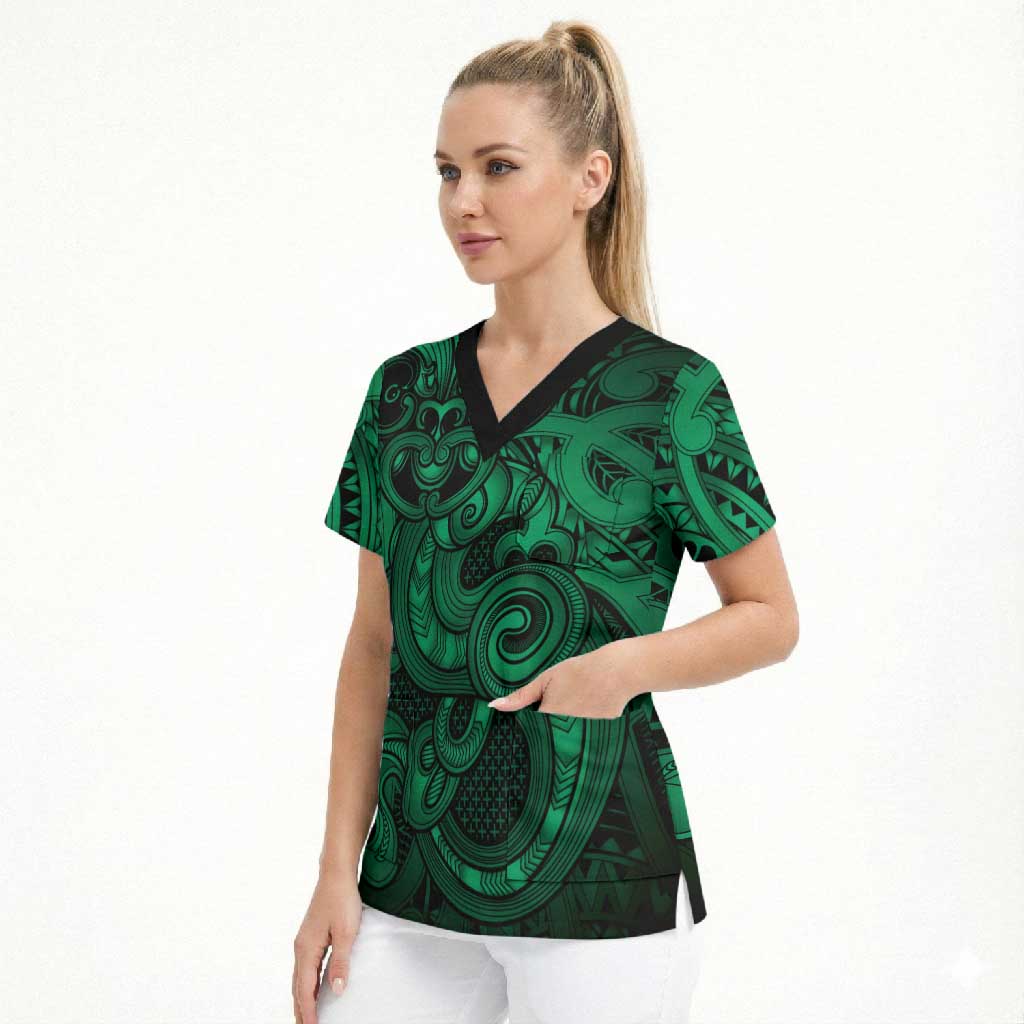 Aotearoa Maori Hei Tiki Scrub Top Kakariki Kowhaiwhai Puhoro Motif