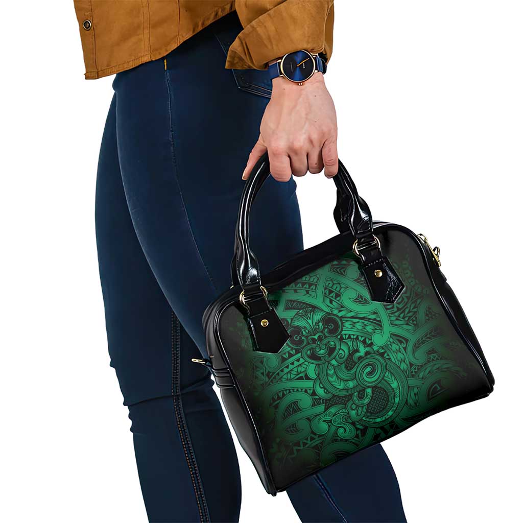 Aotearoa Maori Hei Tiki Shoulder Handbag Kakariki Kowhaiwhai Puhoro Motif