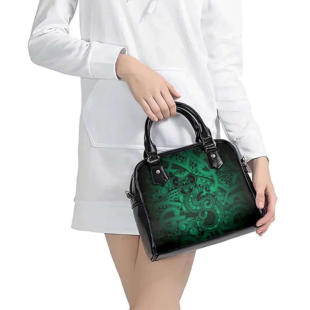 Aotearoa Maori Hei Tiki Shoulder Handbag Kakariki Kowhaiwhai Puhoro Motif