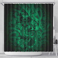 Aotearoa Maori Hei Tiki Shower Curtain Kakariki Kowhaiwhai Puhoro Motif
