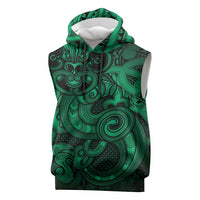 Aotearoa Maori Hei Tiki Sleeveless Hoodie Kakariki Kowhaiwhai Puhoro Motif LT9 Green - Polynesian Pride