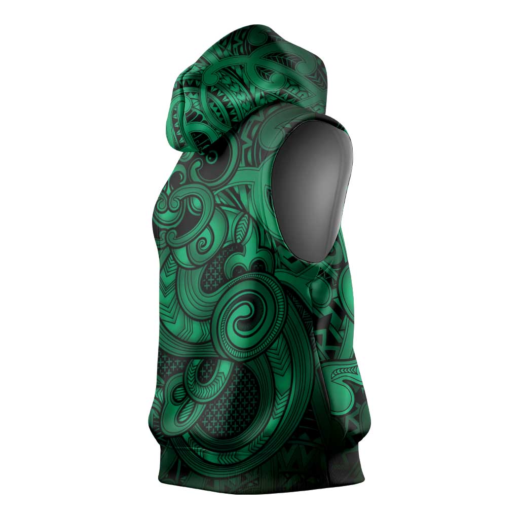 Aotearoa Maori Hei Tiki Sleeveless Hoodie Kakariki Kowhaiwhai Puhoro Motif LT9 - Polynesian Pride