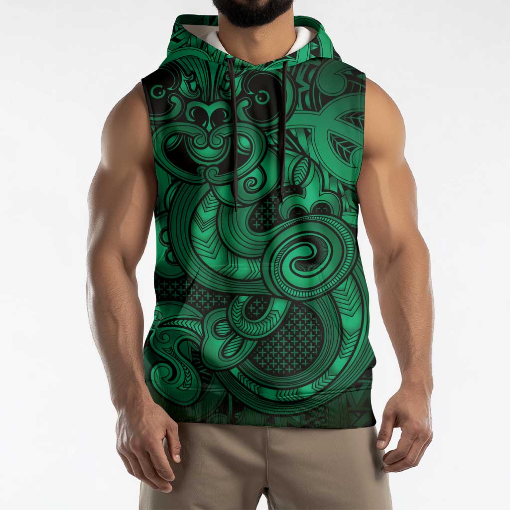 Aotearoa Maori Hei Tiki Sleeveless Hoodie Kakariki Kowhaiwhai Puhoro Motif LT9 - Polynesian Pride