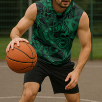 Aotearoa Maori Hei Tiki Sleeveless Hoodie Kakariki Kowhaiwhai Puhoro Motif LT9 - Polynesian Pride