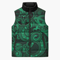 Aotearoa Maori Hei Tiki Sleeveless Puffer Jacket Kakariki Kowhaiwhai Puhoro Motif LT9 Unisex Green - Polynesian Pride