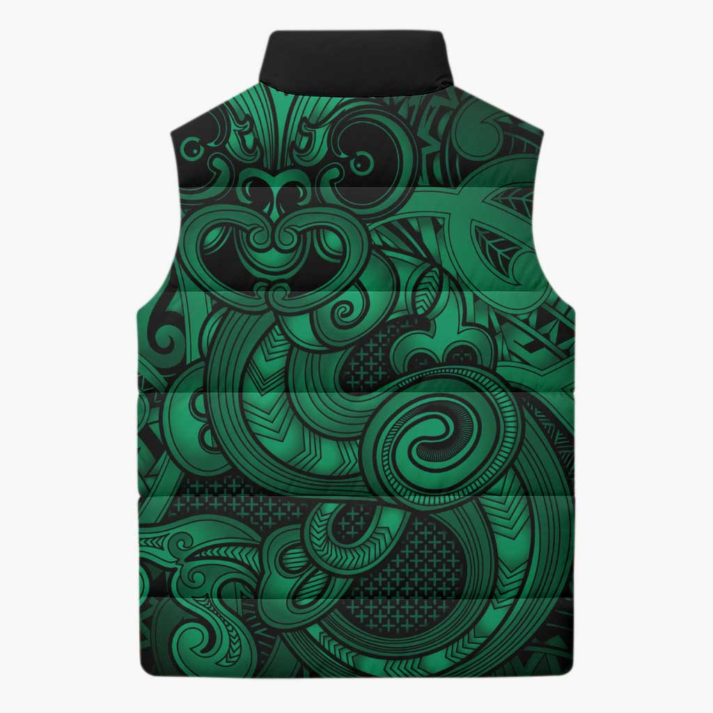 Aotearoa Maori Hei Tiki Sleeveless Puffer Jacket Kakariki Kowhaiwhai Puhoro Motif LT9 - Polynesian Pride