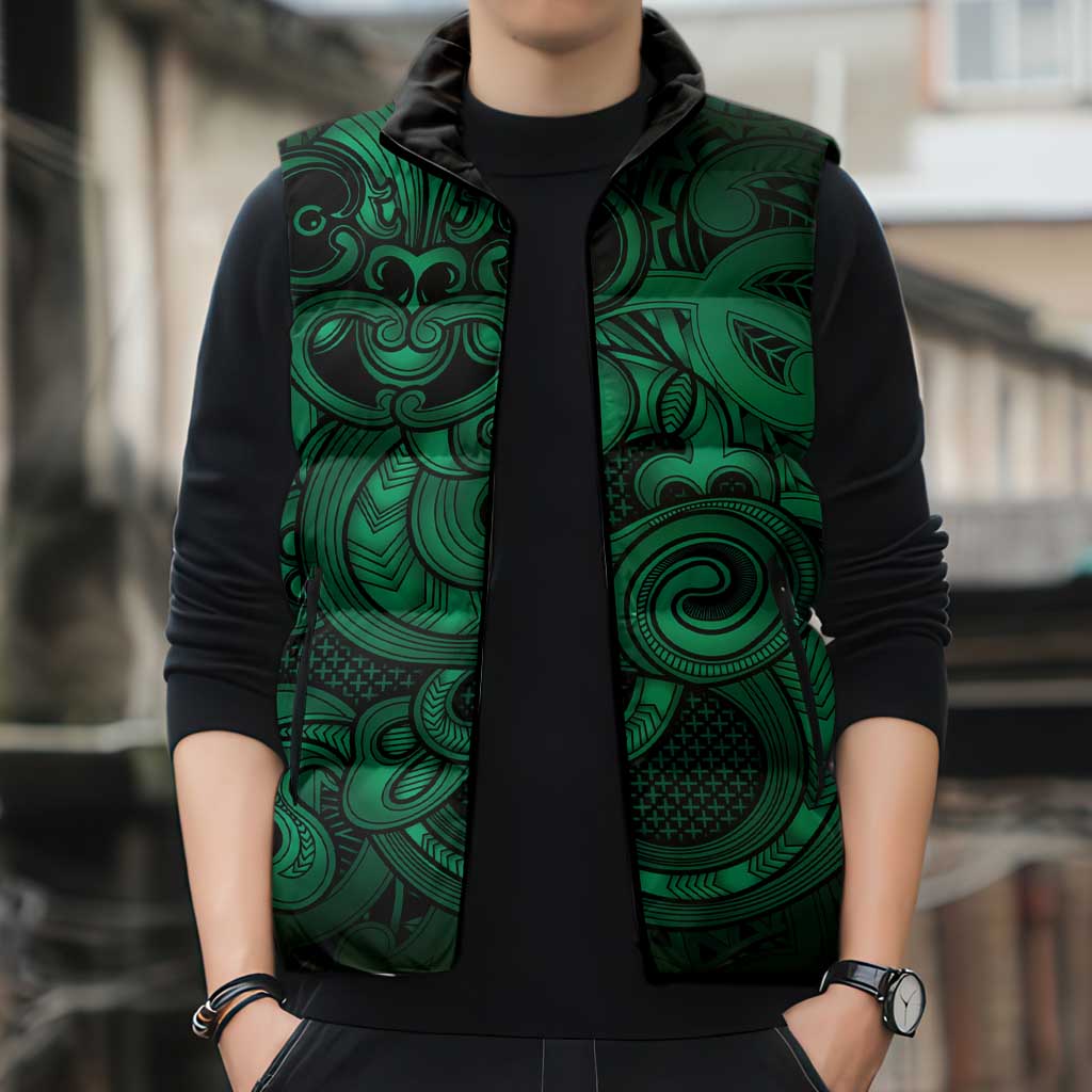 Aotearoa Maori Hei Tiki Sleeveless Puffer Jacket Kakariki Kowhaiwhai Puhoro Motif LT9 - Polynesian Pride
