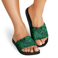Aotearoa Maori Hei Tiki Slide Sandals Kakariki Kowhaiwhai Puhoro Motif