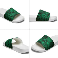 Aotearoa Maori Hei Tiki Slide Sandals Kakariki Kowhaiwhai Puhoro Motif