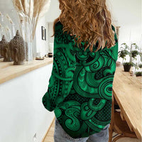 Aotearoa Maori Hei Tiki Women Casual Shirt Kakariki Kowhaiwhai Puhoro Motif LT9 - Polynesian Pride
